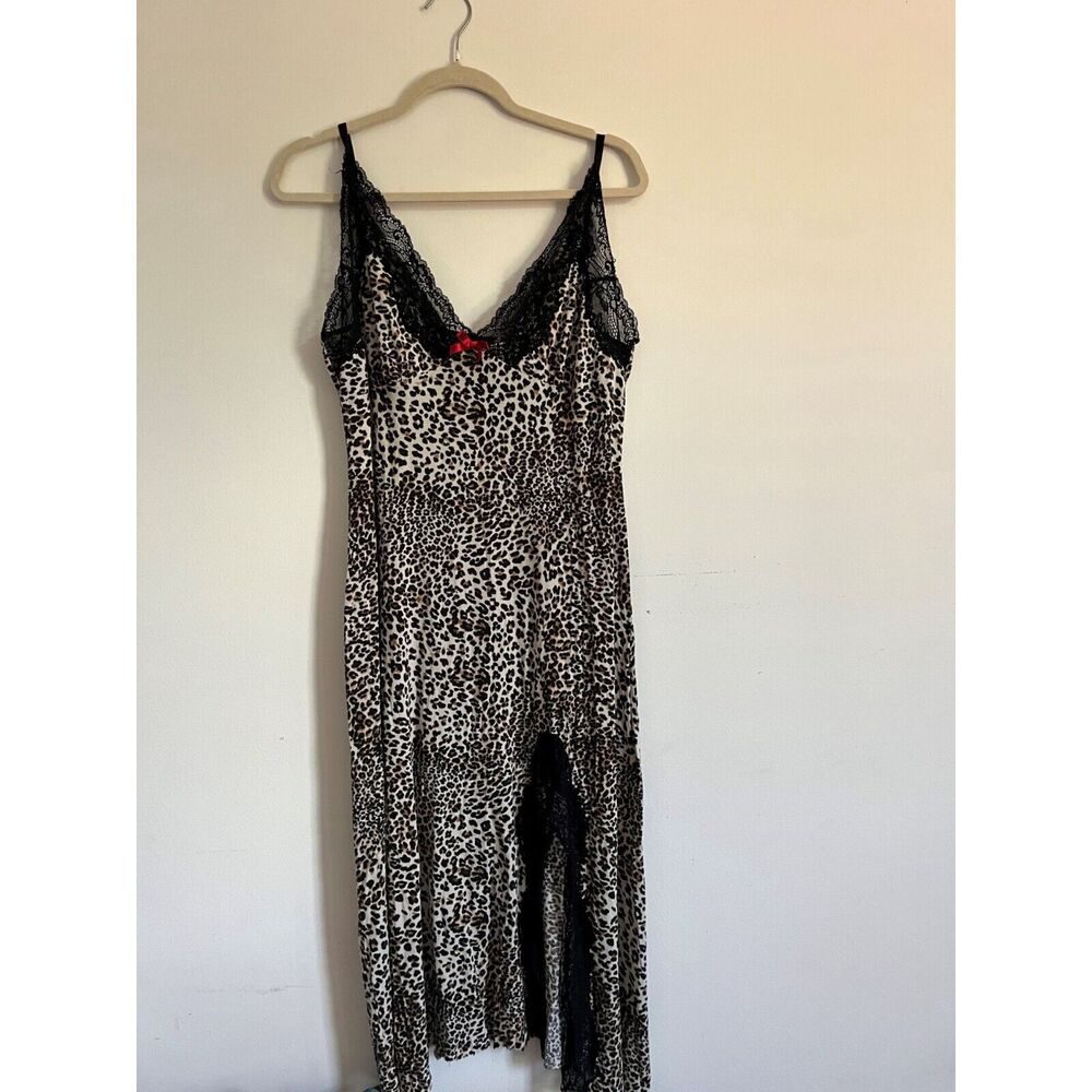 Nightgown Slip Dress Animal Print L Lace V-Neck In Bloom Jonquil Coquette Goth